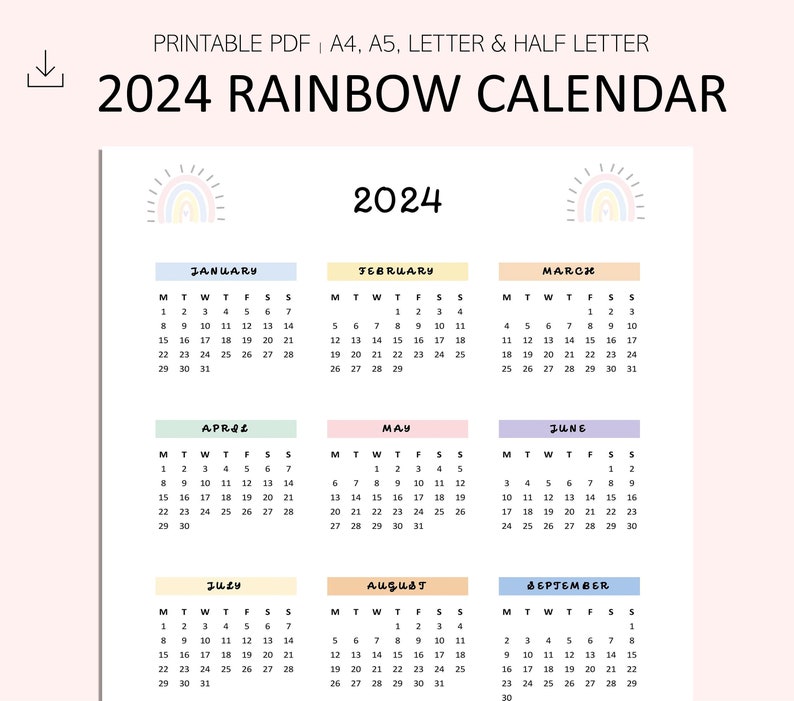 2025 Rainbow Calendar 2025 Printable Calendar 2025 Digital Etsy España
