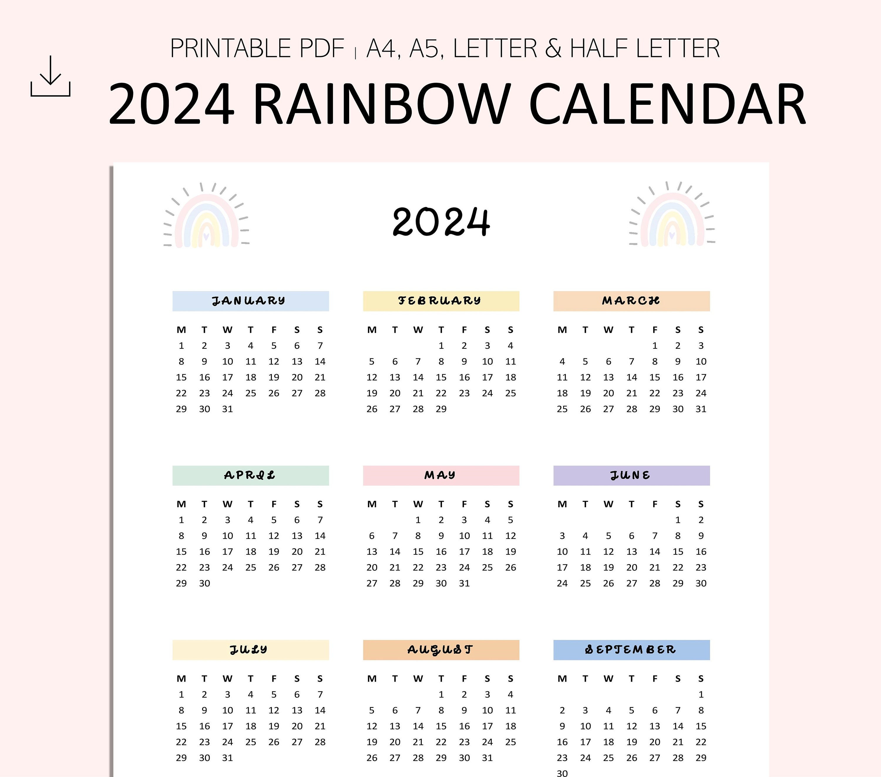 CALENDRIER ANNUEL 43/55cm VERTICAL ARC-EN-CIEL *2024*