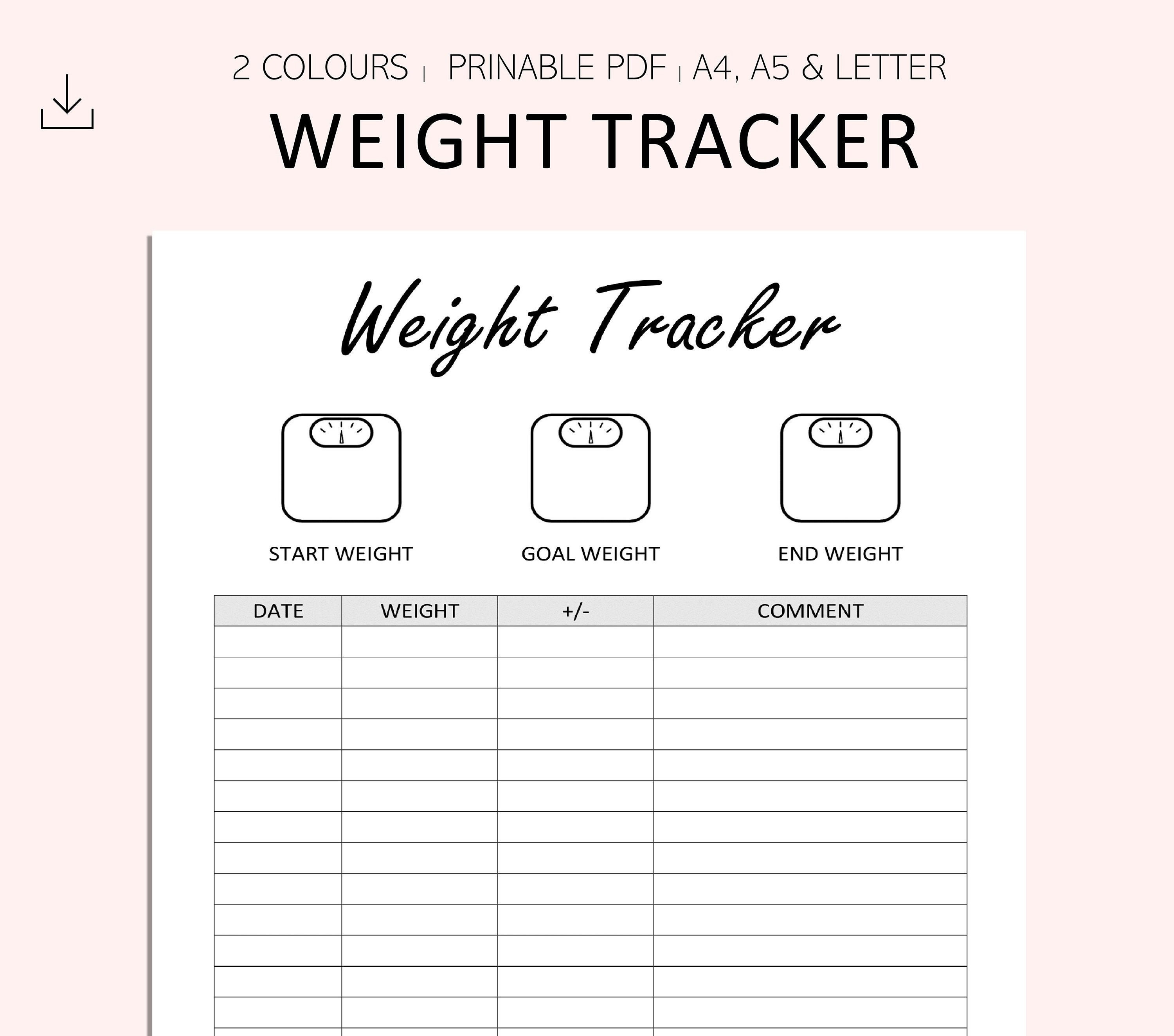 Weight Tracker Weight Log Weight Loss Journey Weight Recorder A4 A5 LETTER  PDF (Instant Download) 
