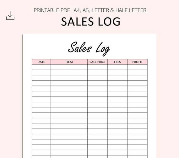 Sales Log Printable Sale Recorder Sale Profits Tracker - Etsy