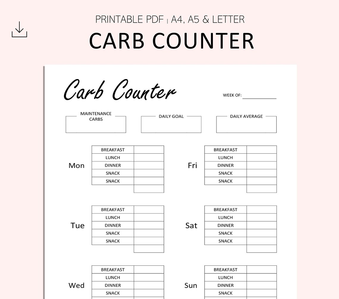 Carb Counter Carbs Tracker Keto Diet Tracker Printable Etsy India