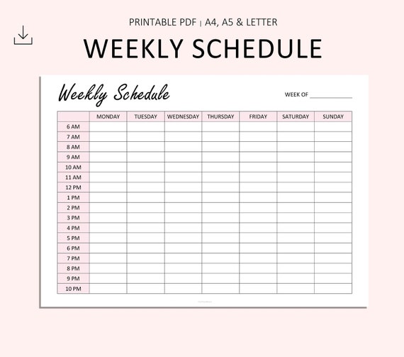 weekly schedule weekly planner weekly planner printable etsy