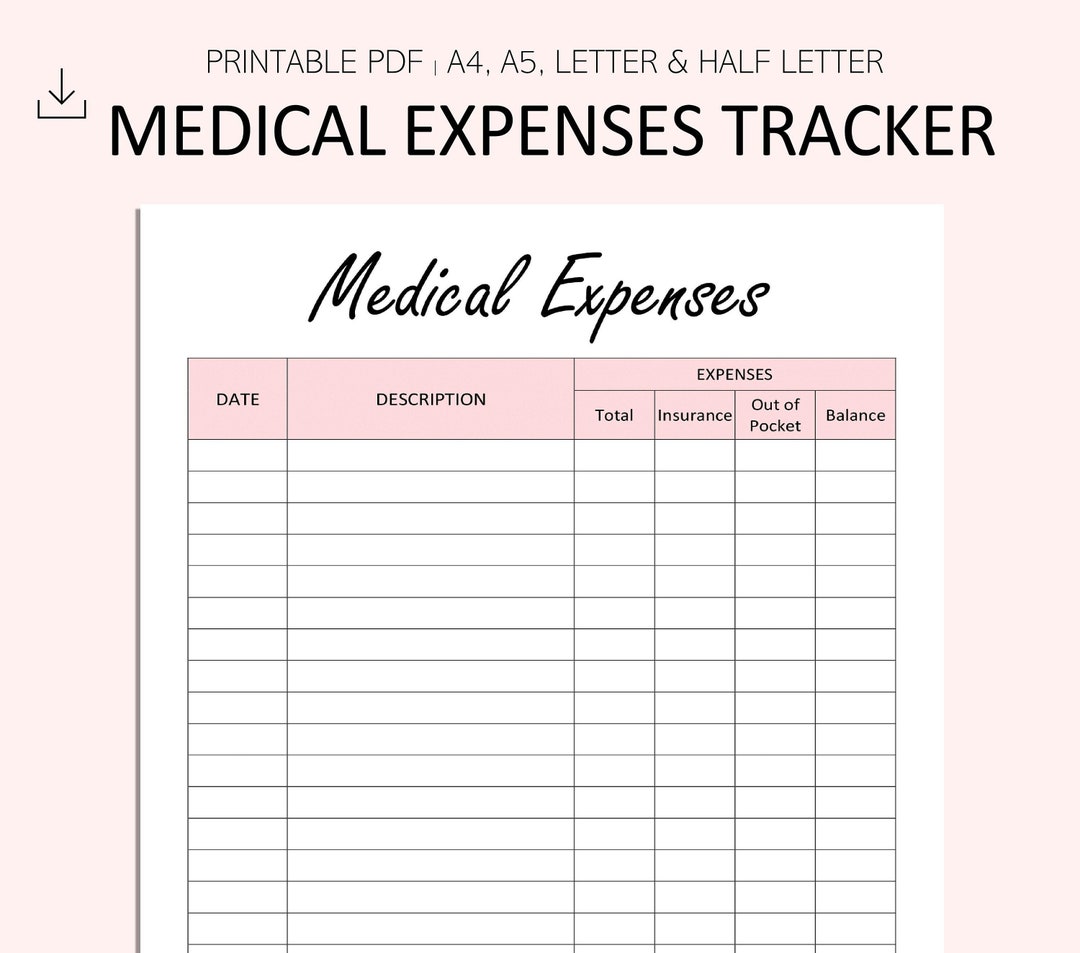 Medical Expenses Tracker Printable Medical Bills Log Hospital Bills PDF
