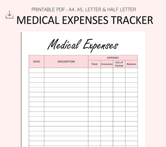 medical expenses tracker printable medical bills log etsy