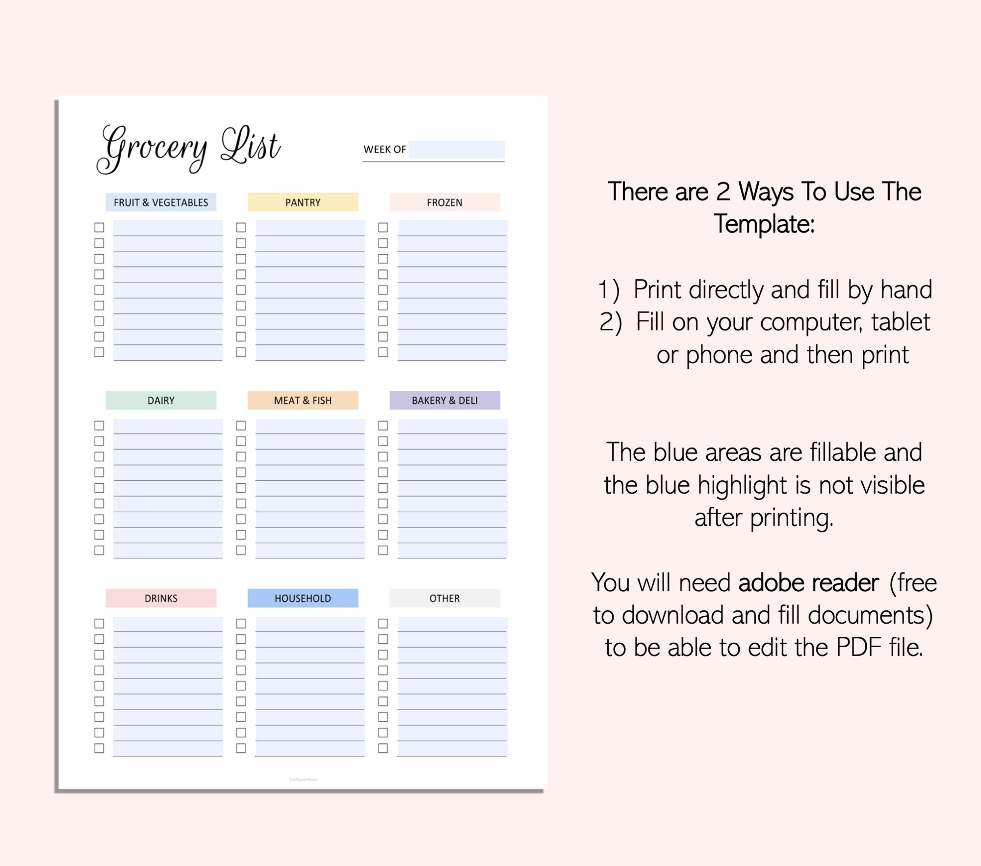 Editable Grocery List Shopping Checklist Printable PDF A4 A5 Letter - Etsy