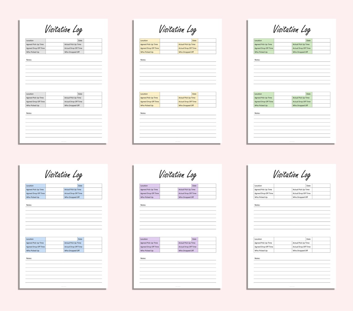 Visitation Log Printable Child Care Log Child Visits Tracker Visitation