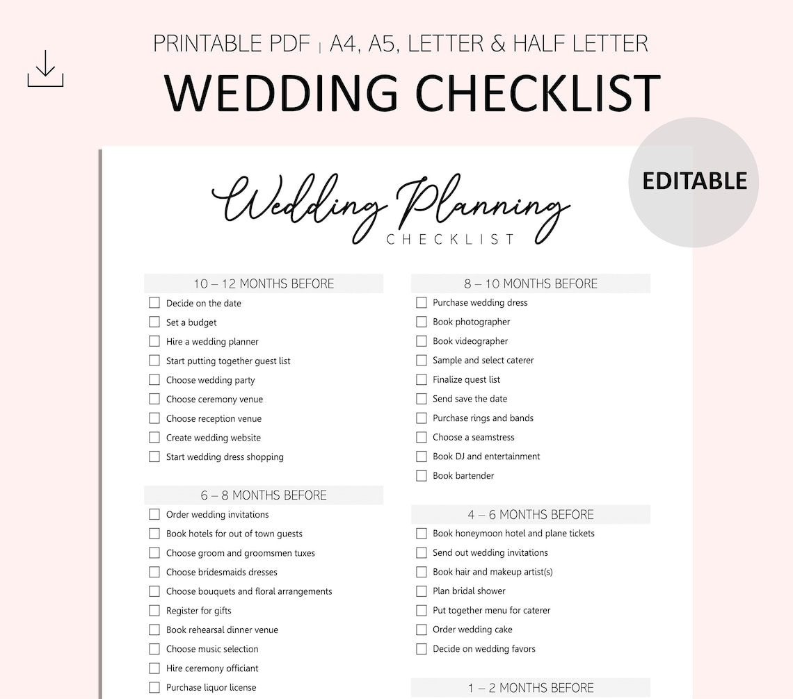 Editable Wedding Planning Checklist Wedding Planning Printable Wedding editable-wedding-planning-checklist-wedding-planning-printable-wedding