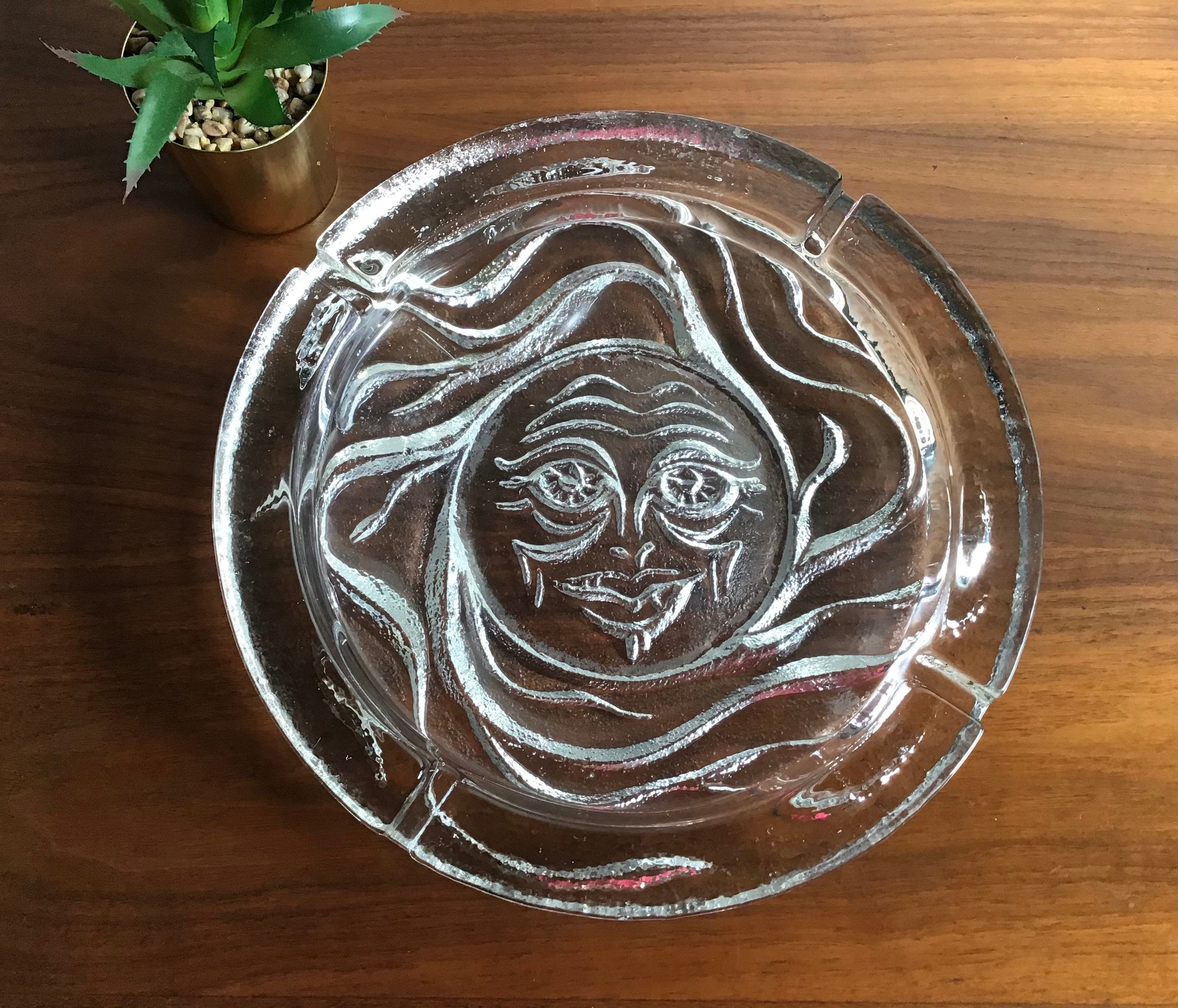 Vintage Blenko Extra Large Crystal Ashtray with Sun Face 1970s Etsy