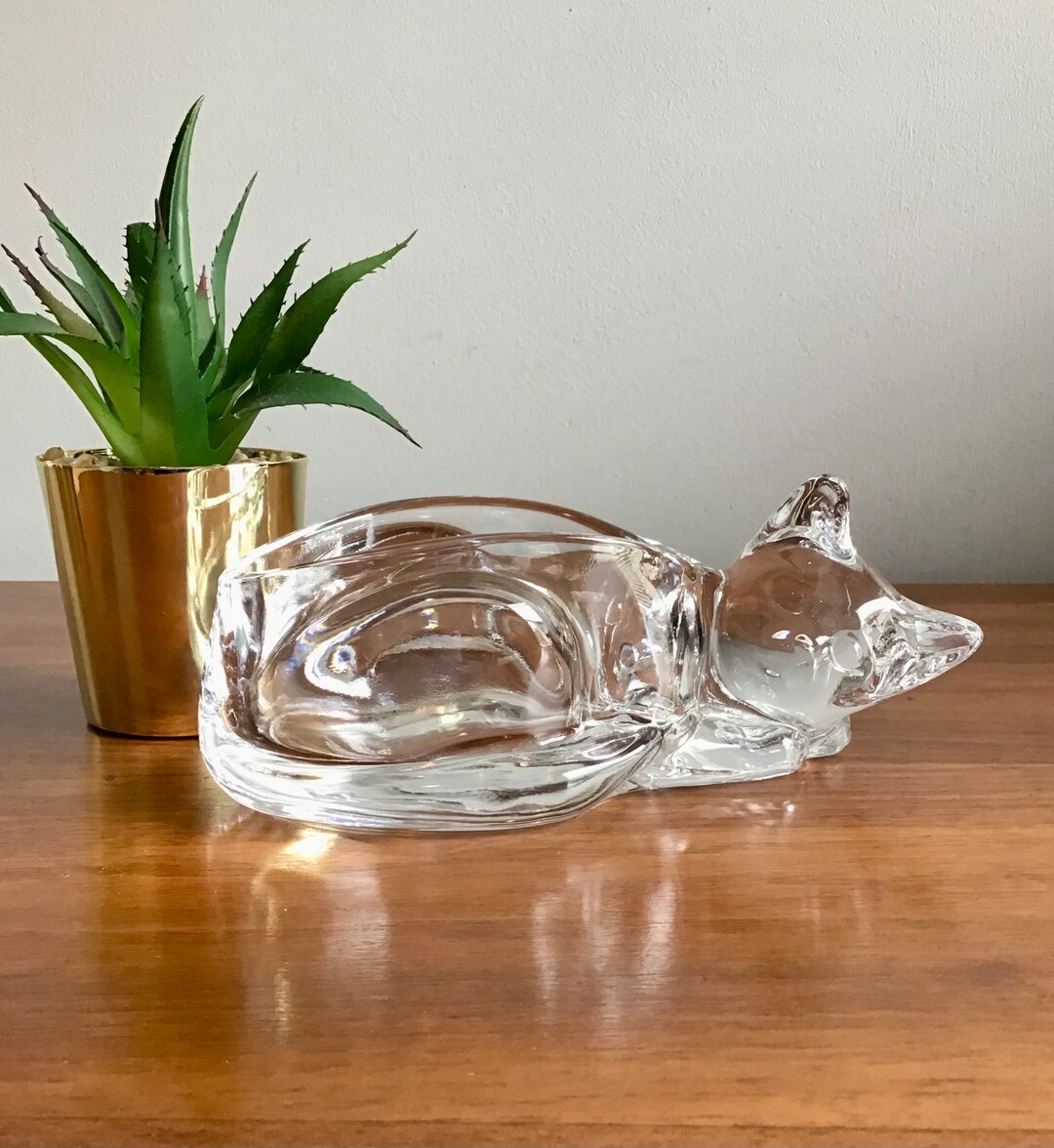 Cristal Darques Crystal Cat Candy Dish, Crystal Cat Trinket Dish, Heavy