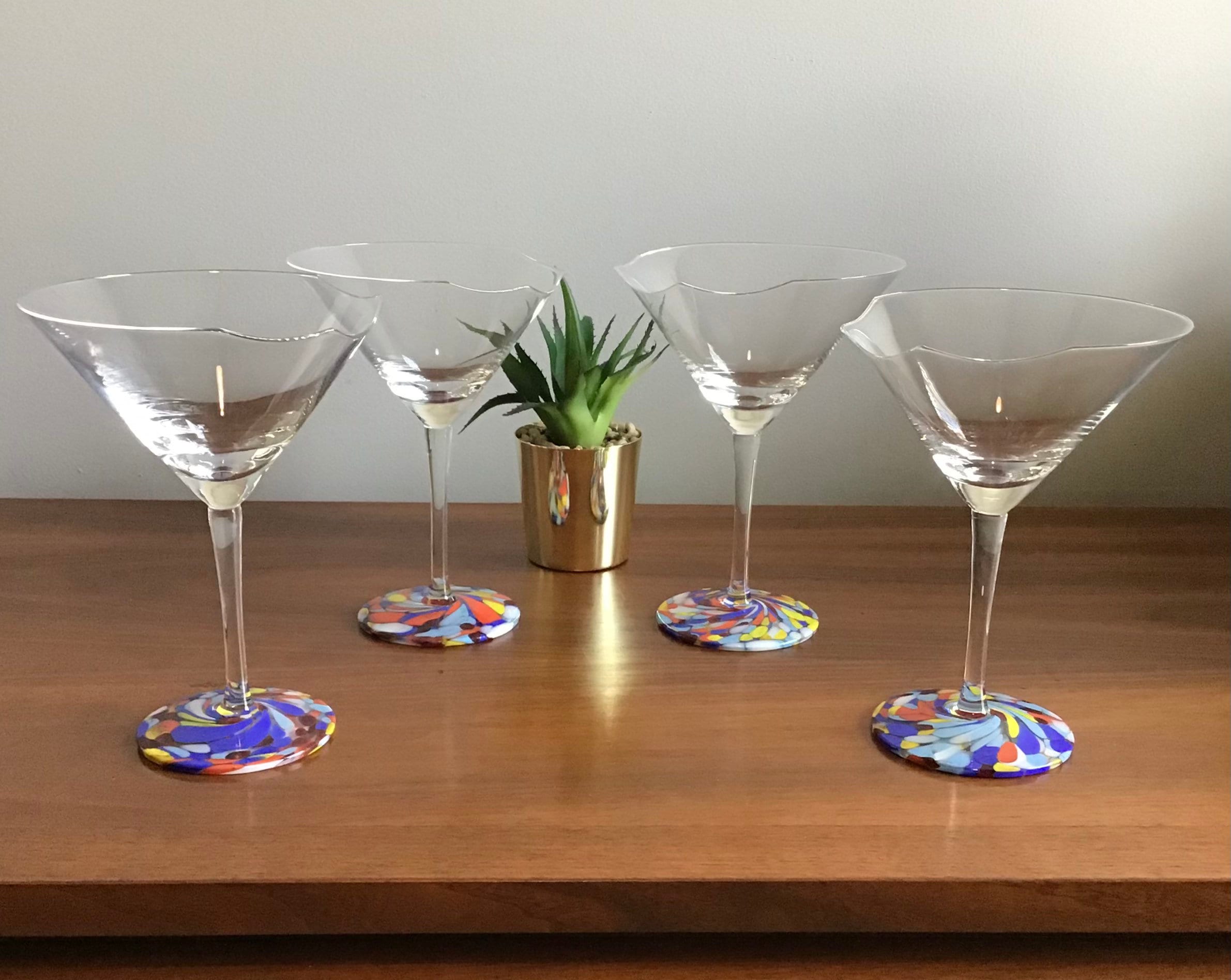 Unusual Set of Hand Blown Mexican Glass Martini Glasses With Etsy