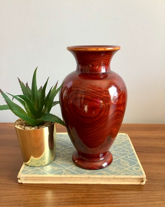 Vintage Hand Turned Wooden Vase Made in Korea Natural Decor Etsy