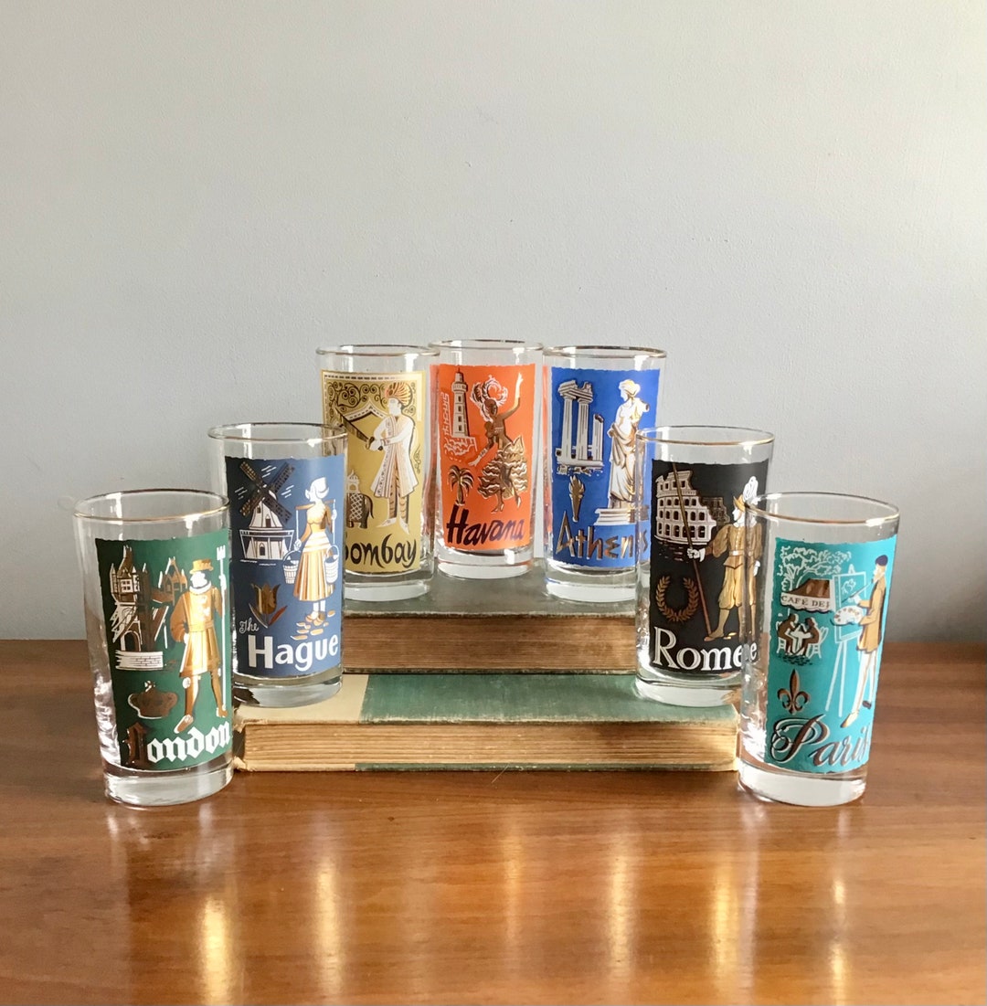 Vintage Set of Libbey International Flat Tumblers, Set of 7 Vintage Highball Glasses With