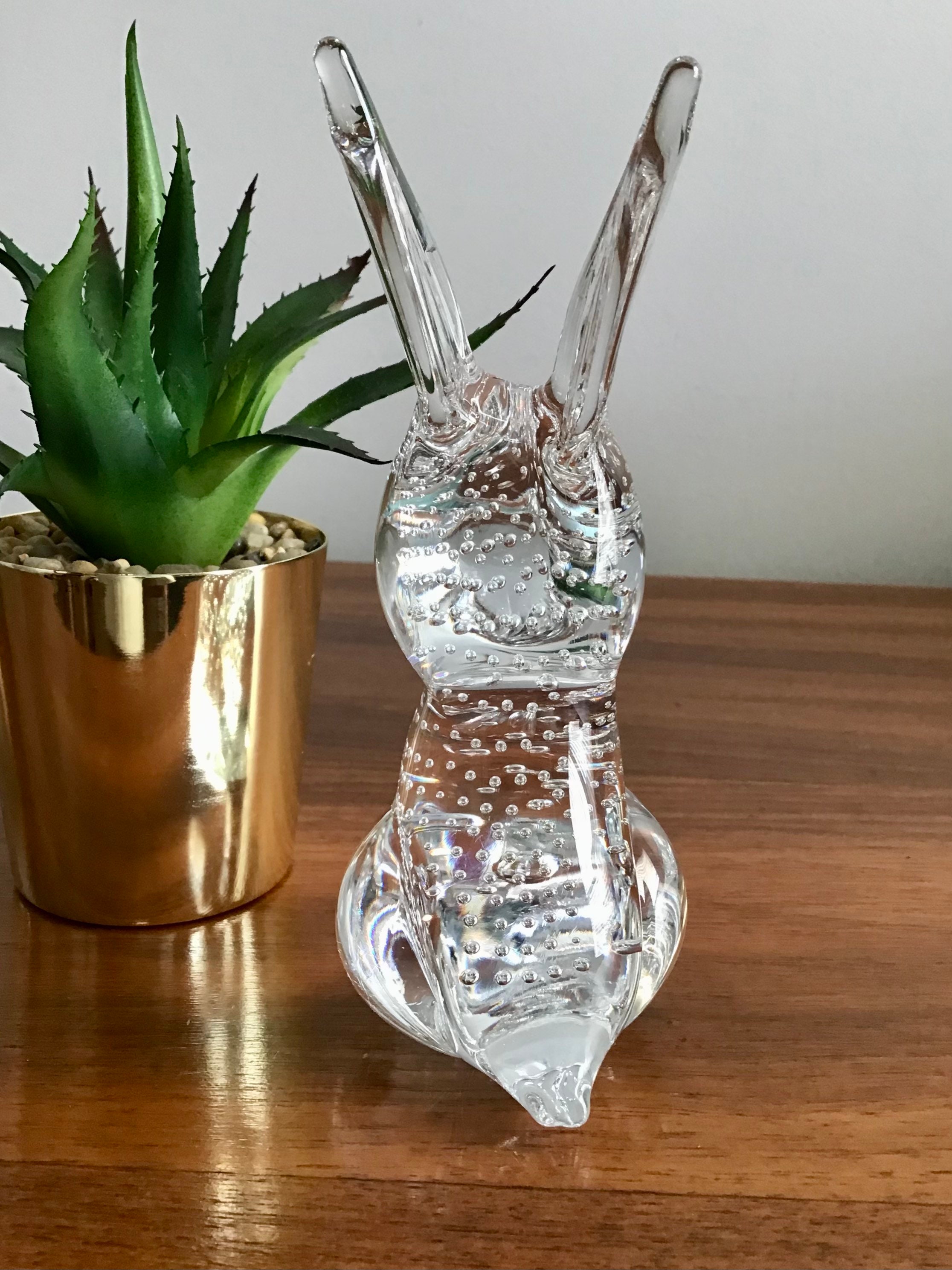 Cut Glass Rabbit Vintage Clear Glass Art Glass Rabbit With Controlled Bubbles | Etsy