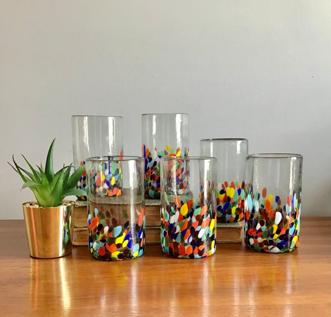 Vintage Set of 6 Mexican Confetti Glass Tumblers Mexican Etsy