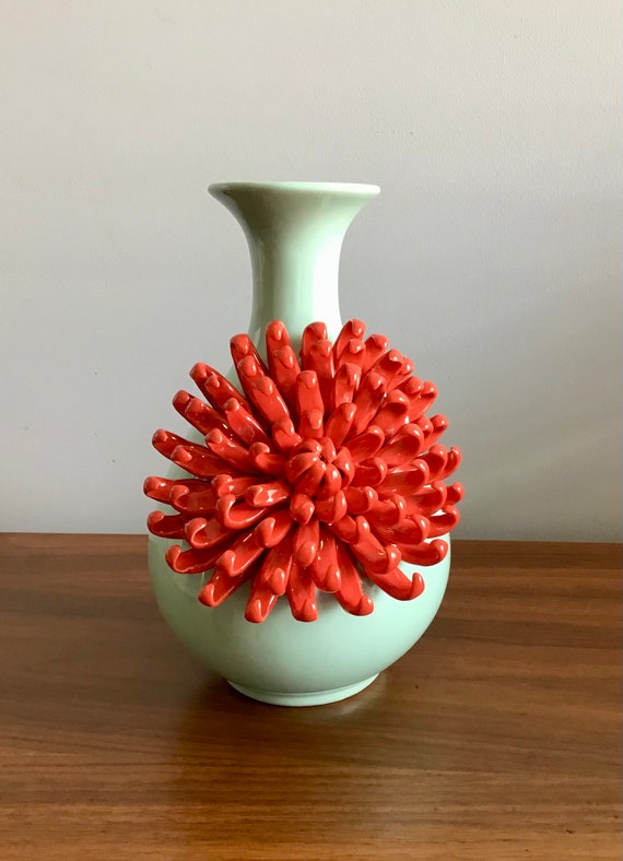Vintage Anthropologie Chrysanthemum Vase Celadon Green Vase Etsy