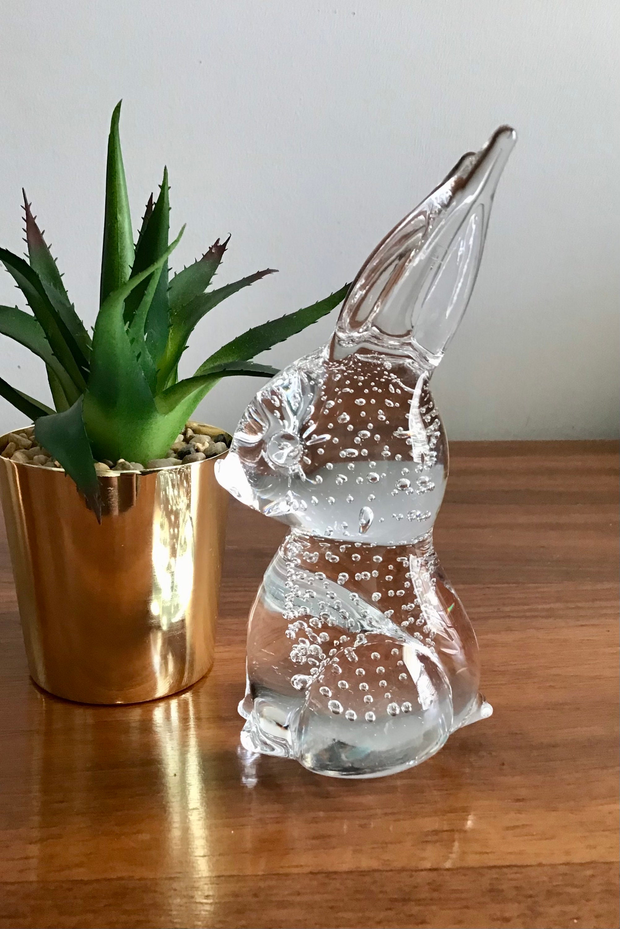 Cut Glass Rabbit Vintage Clear Glass Art Glass Rabbit With Controlled Bubbles | Etsy