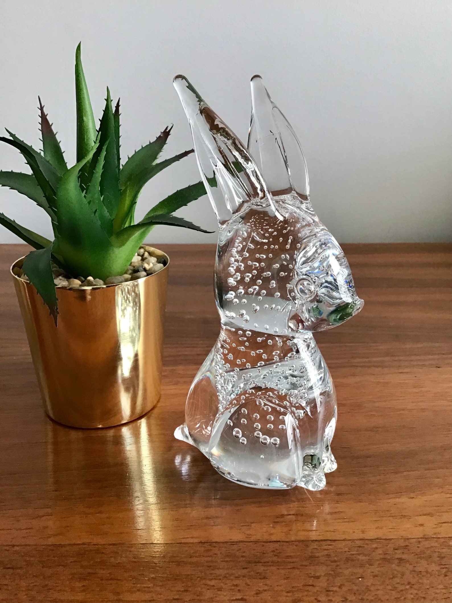 Cut Glass Rabbit Vintage Clear Glass Art Glass Rabbit With Controlled Bubbles | Etsy