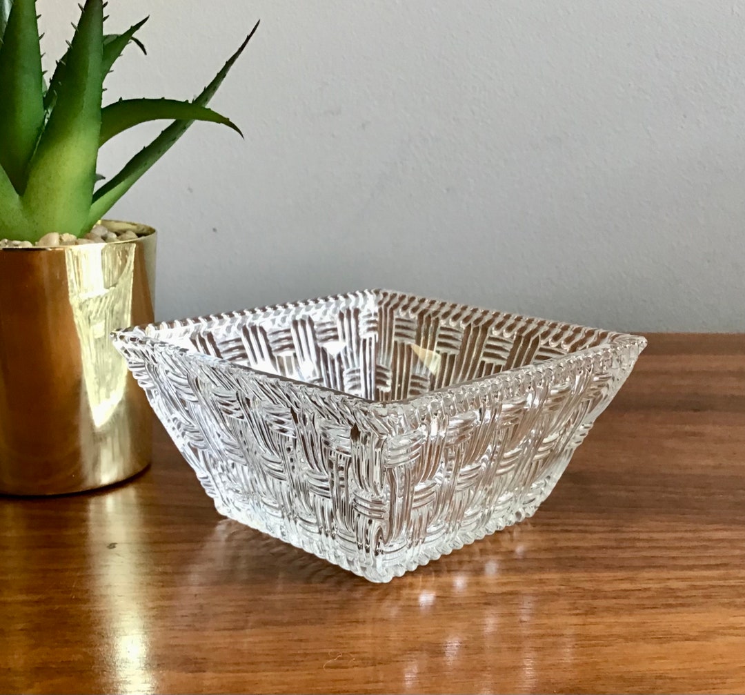 Vintage Tiffany & Co Basketweave Bowl, Small Crystal Bowl Signed Tiffany, Paylocity Etched