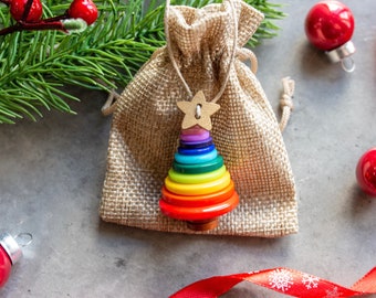 Rainbow Christmas Tree Decoration, Button Tree Ornament, Bright Christmas Decor, Teacher Gift, Cracker Filler, Advent Calendar Filler