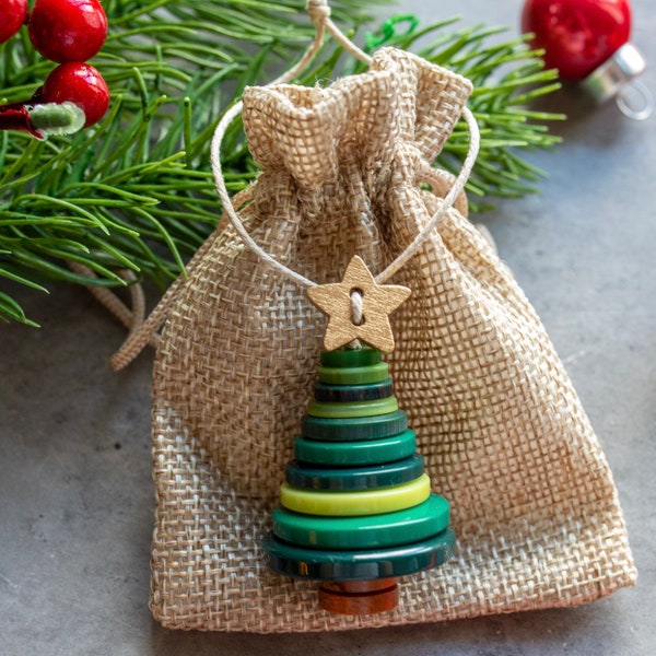 CHRISTMAS TREE DECORATION, Button Christmas Tree Ornament, Christmas Cracker Filler, Advent Calendar Filler, Teacher Christmas Gift