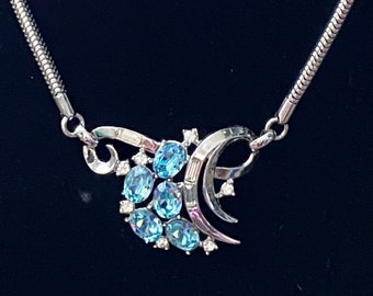 Crown Trifari Alfred Philippe necklace choker Springtime Melodies EXCELLENT condition Trifanium Aqua crystal rhinestones