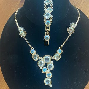 Vintage Swarovski Set-Necklace, Bracelet, Stud Earrings for Pierced Ears Signed with Swan logo hangtag -Excellent Condition- Clear Crystals