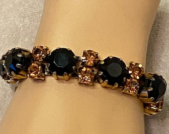 ELSA SCHIAPARELLI bracelet-  Near Mint- Signed- 1950s- Gorgeous Black Crystal Stones with Cognac Accents- Rare!