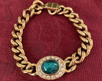 CINER Flawed Emerald Chain Link Bracelet Designer High End 1980's Very Good Condition Luxurious!