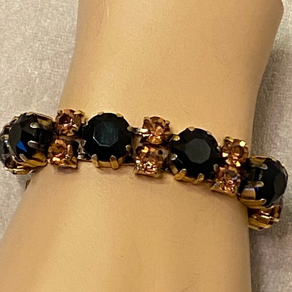 ELSA SCHIAPARELLI bracelet-  Near Mint- Signed- 1950s- Gorgeous Black Crystal Stones with Cognac Accents- Rare!