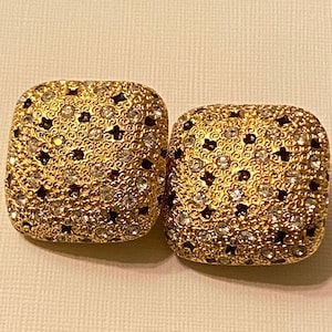 CINER earrings clips - EXCELLENT condition- 1980s - 18k Gold-plated with Swarovski Crystals and Maroon Enamel - Hard to Find