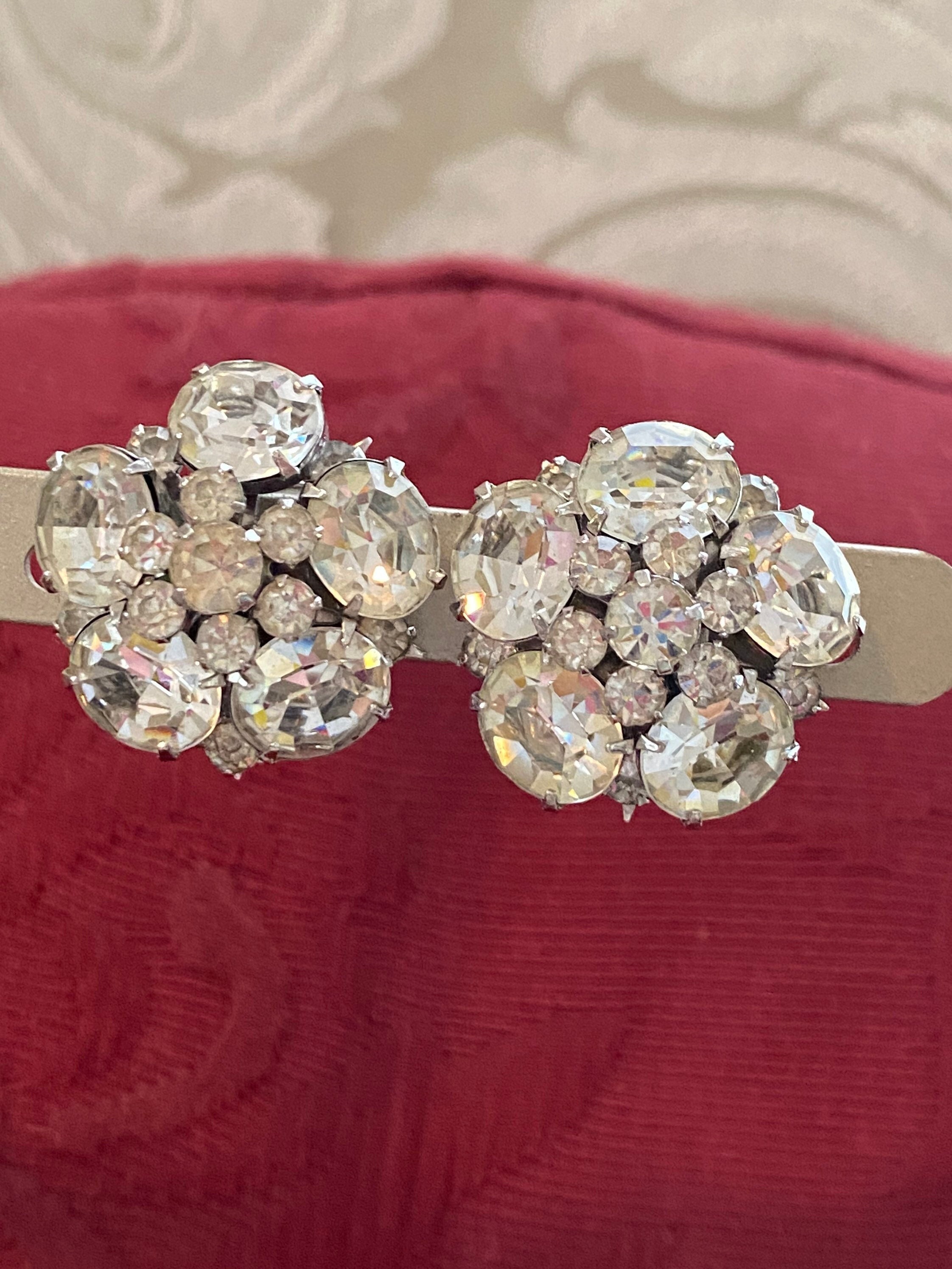 Boucles D'oreilles Clips Vintage Signées CORO 3579 - Cristaux Style Diamant - Occasion (voir Description)