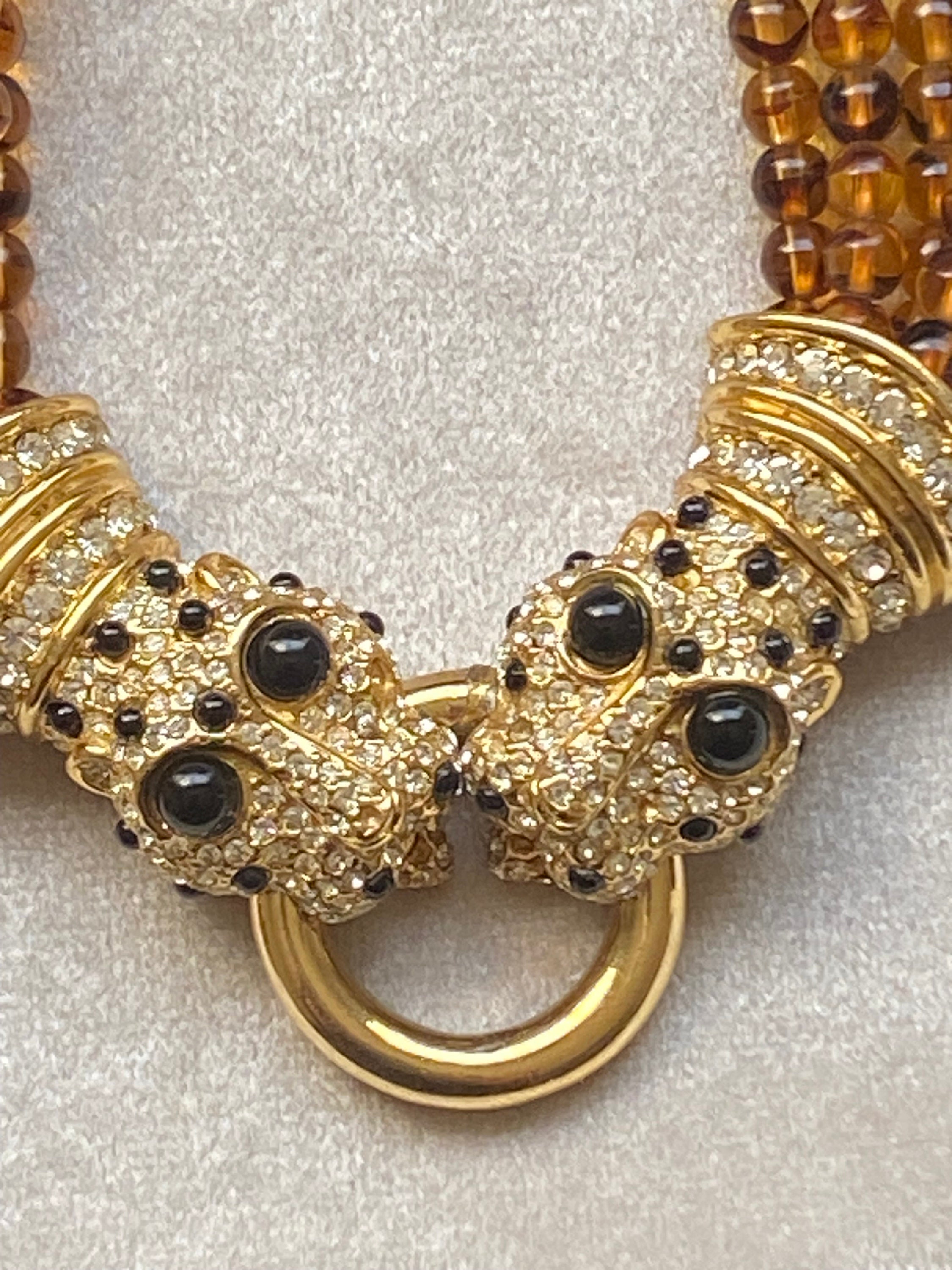 combination necklace & braceletソエルテ Vintage CINER Necklace -double Headed Leopard/ Cheetah