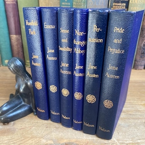 Jane Austen vintage book set, Thomas Nelson & Sons Ltd, circa late 1940s - early 1960s - classic, gold gilt titled editions.