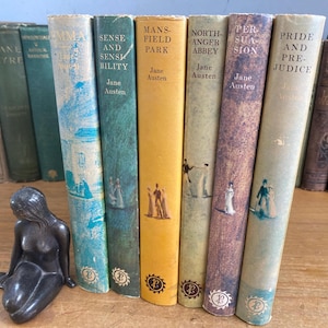 Jane Austen vintage book set, Zodiac Press,  1978 to 1980 editions  - gilt titled, hardcovers - beautiful, pictorial dust jackets.
