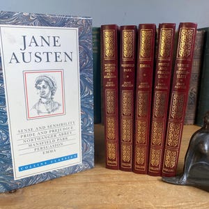 Jane Austen book set - published by Collins - vintage - early 1990s - classic, marbled, gilt decorated, stunning editions.