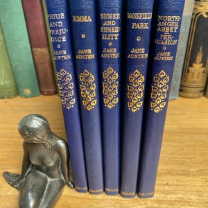 Jane Austen book set - Collins  - 1969-1971 reprints - navy leatherette  - gilt decorated - with Author portraits -  excellent condition.