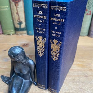 Les Miserables Vol. I & II by Victor Hugo, Collins Clear-type Press, circa 1940s - classic, leatherette editions with author portrait.