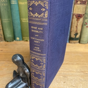Sense and Sensibility and Northanger Abbey - Jane Austen - Book League Of America - circa 1940 - dark blue cloth hardcovers - gilt decorated