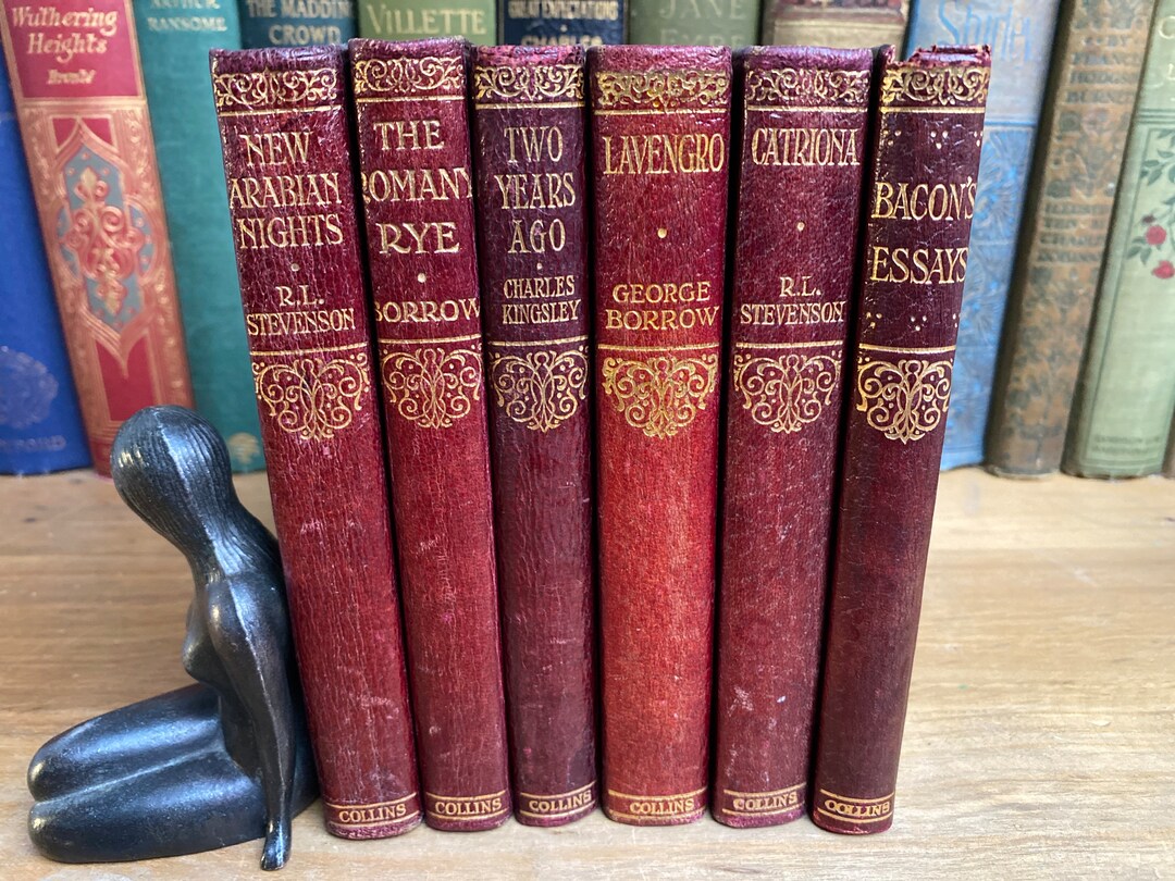 Collins Clear type Press Leather Bound Book Gold Gilt 1920s Collins Clear type Press Leather Bound Book Gold Gilt 1920s