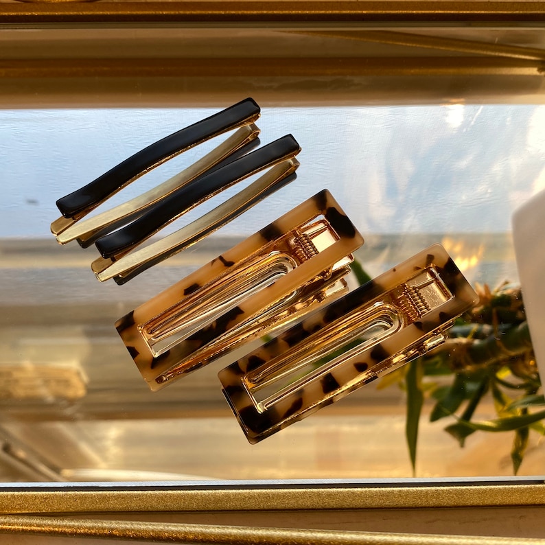Stylish Hair Clips 4 Pieces Two White Tortoiseshell Acetate Clips With