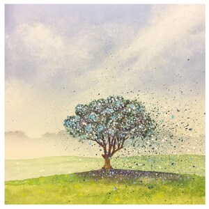 Blue, Original Art, Tree, Nature art, Sky, Landscape