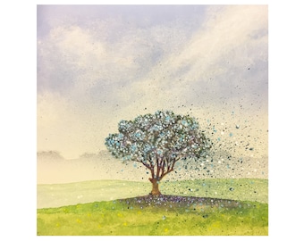 Blau, Original-Kunst, Baum, Naturkunst, Himmel, Landschaft