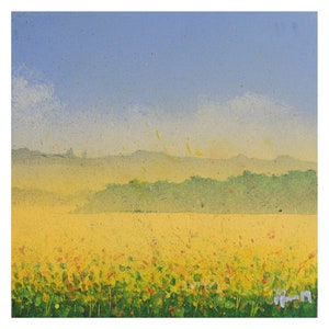 Yellow, Original Art, Nature art, Sky, Landscape, Countryside, Farm, Rapeseed
