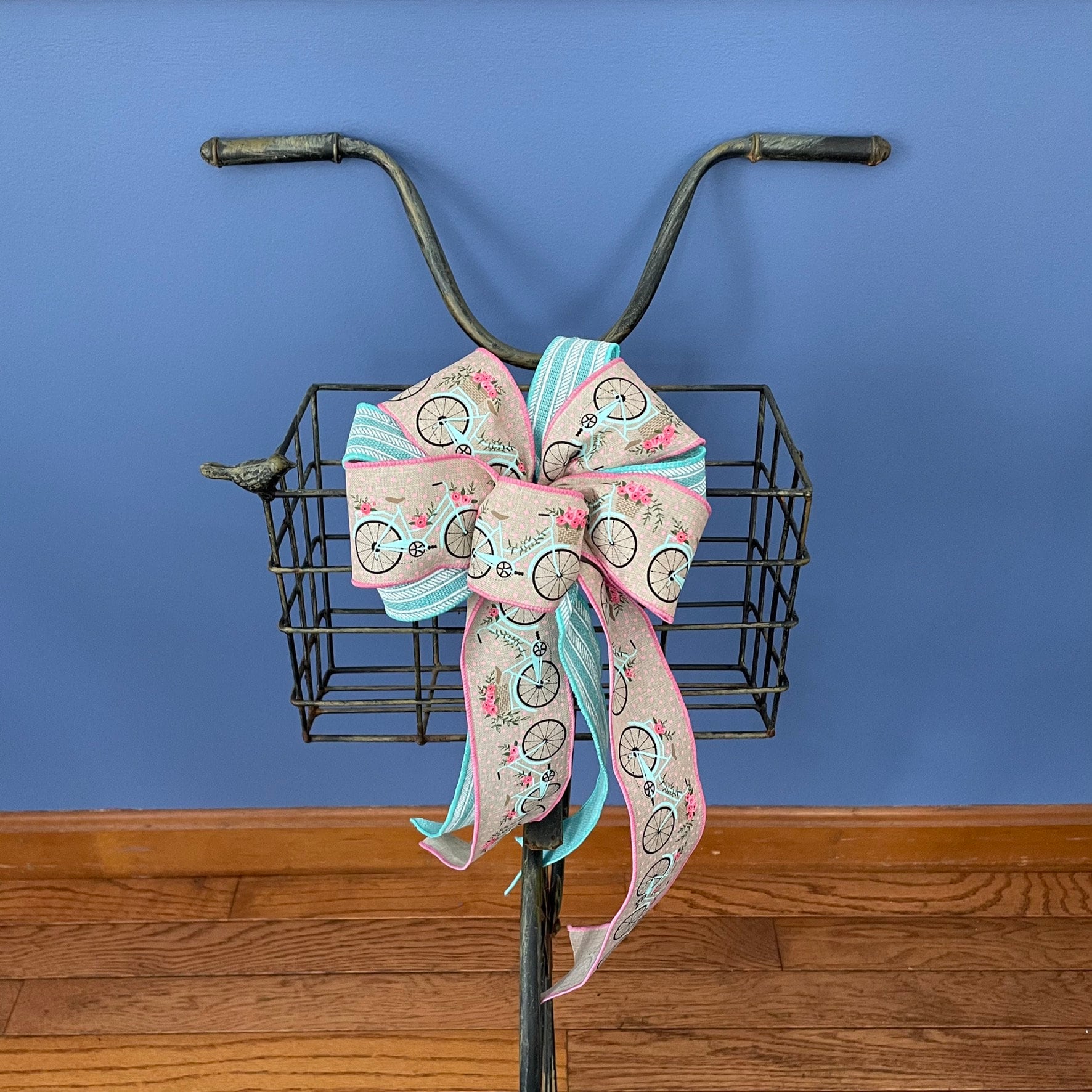Spring Bicycle Ribbon Bow/ Easter vintage bike bow/aqua blue Etsy