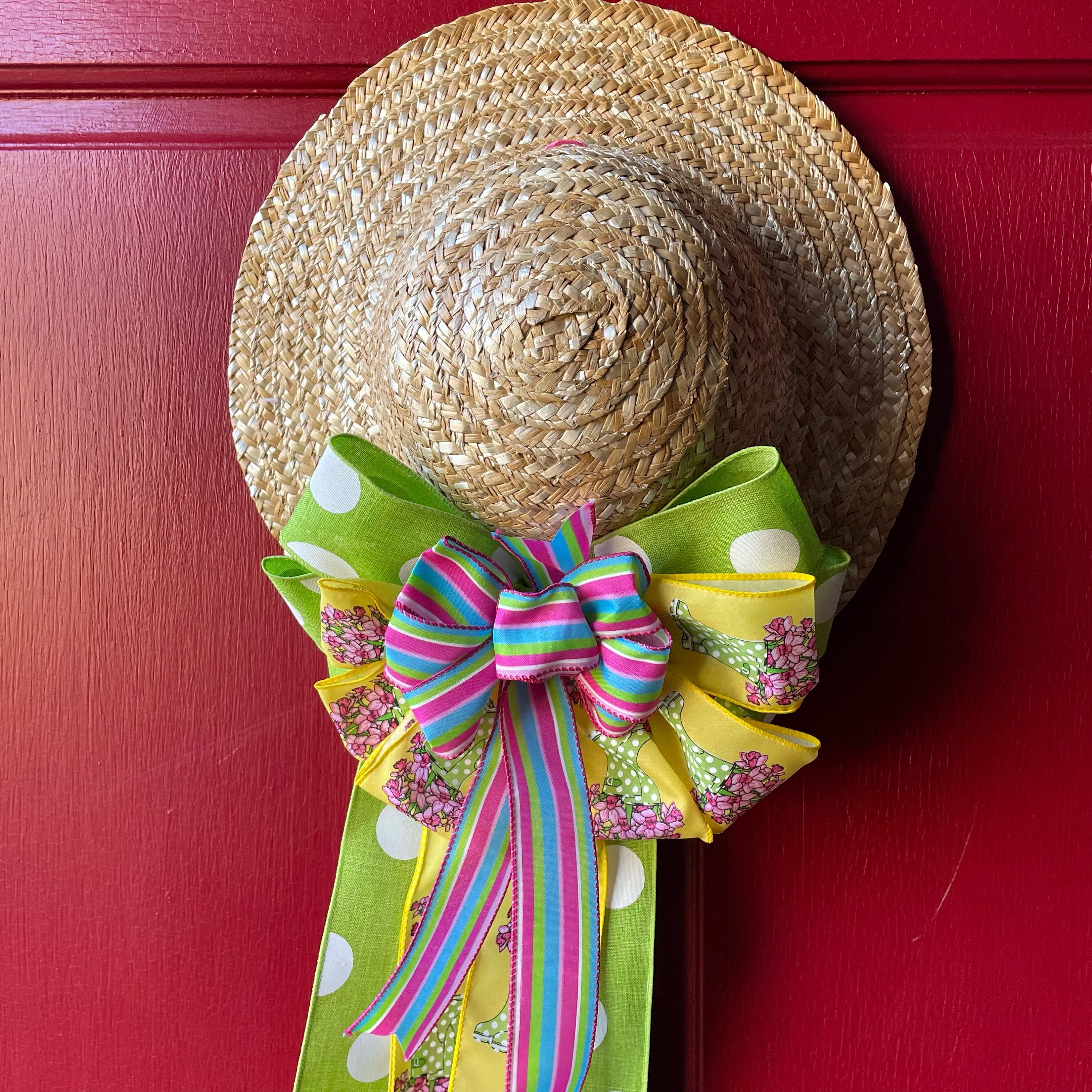 Easter Straw hat decor/spring door decoration/gift idea for Etsy
