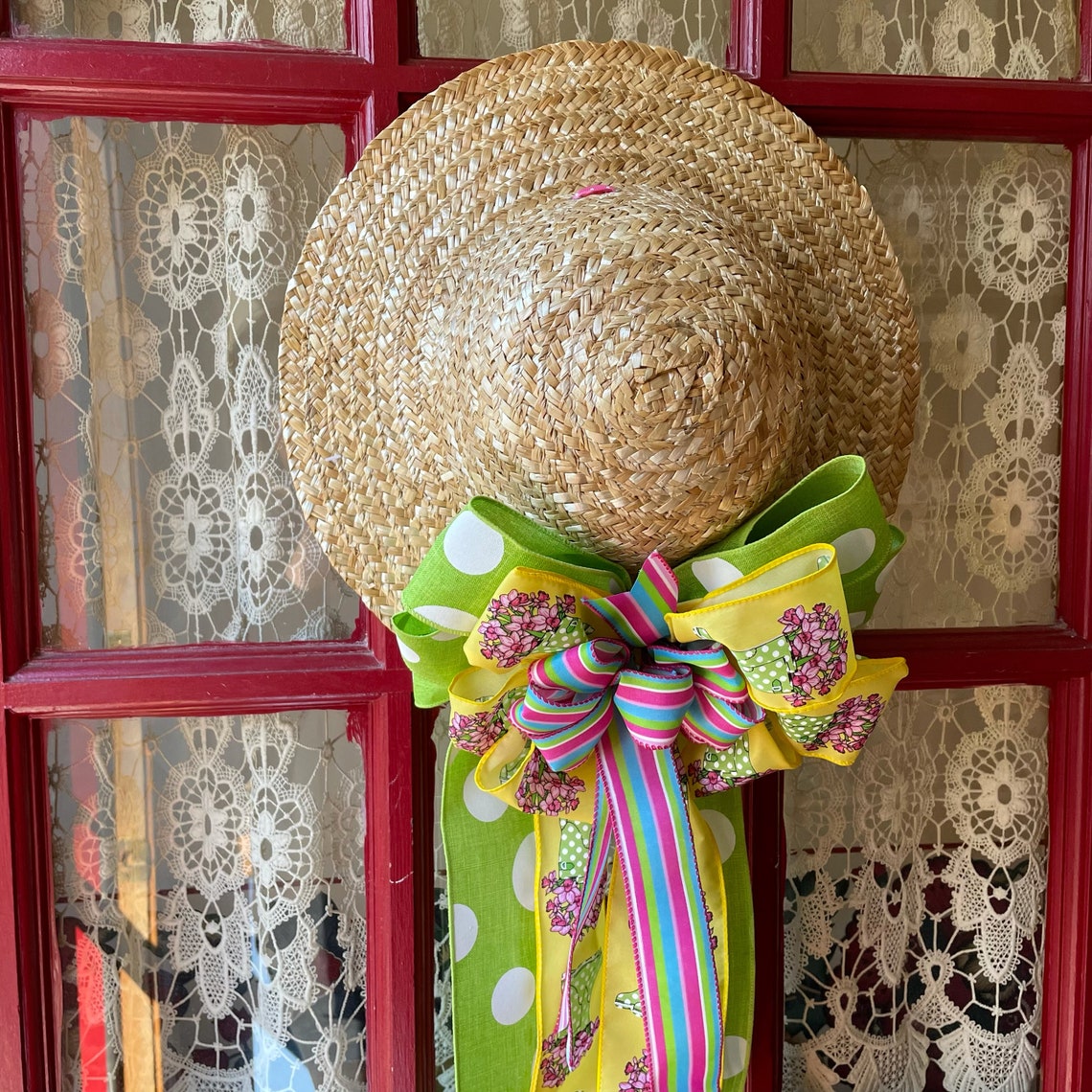 Easter Straw hat decor/spring door decoration/gift idea for Etsy