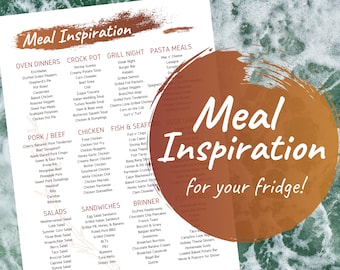 Meal Inspiration | Sunset Nature Meal Prep Helper | Menu Planner | Dinner Ideas | Meal Plan Cheat Sheet | Kitchen Printable for Refrigerator