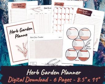 Planner stampabile per il giardino delle erbe aromatiche rosa / Inventario dei semi, Calendario delle piantagioni (download digitale)