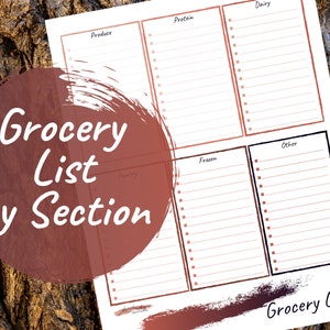 Grocery List Printable | Shopping List Planner | Grocery Store Checklist | Shopping Checklist Organized by Section |Grocery Shopping Planner