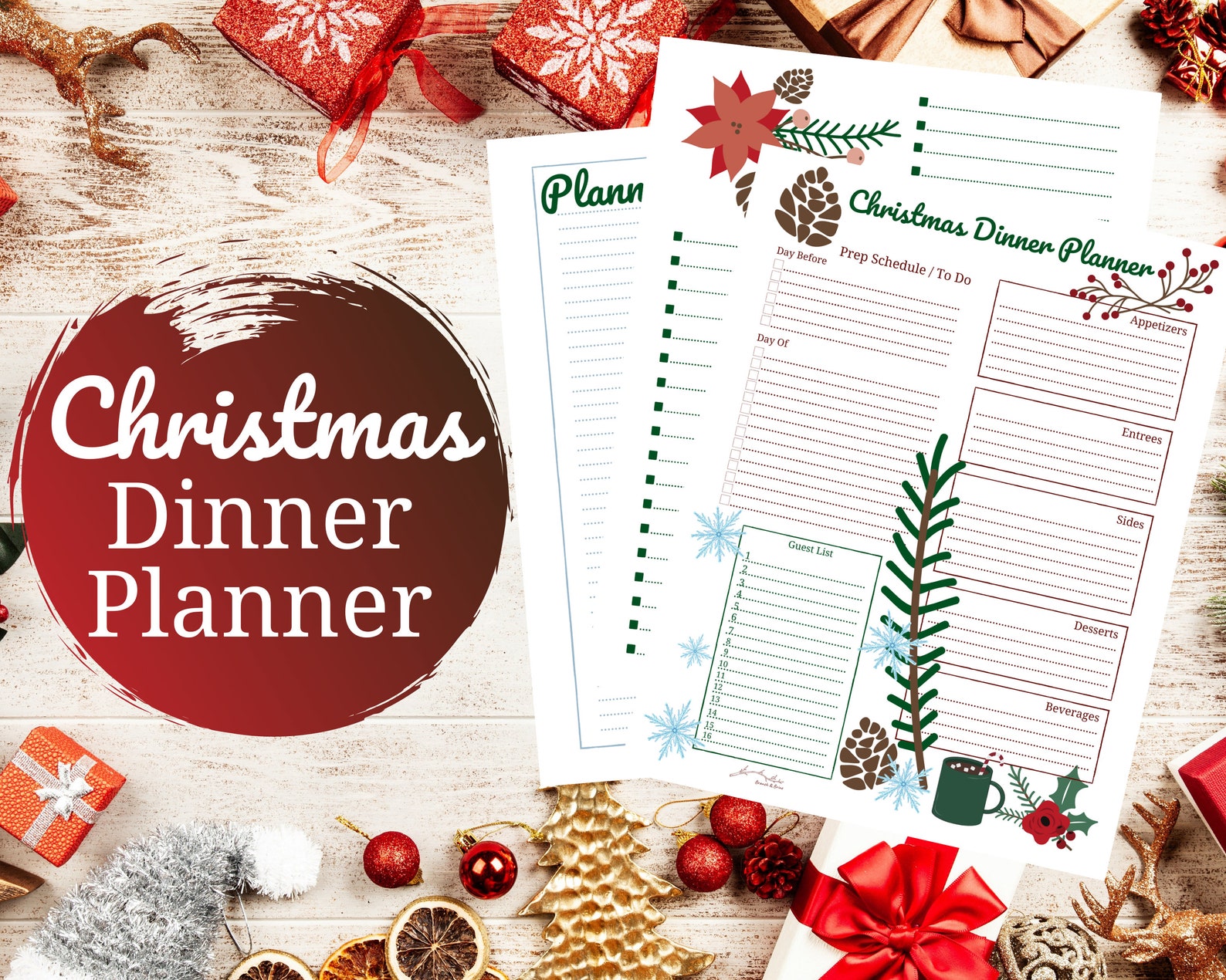 Christmas Dinner Planner Holiday Party Printable Menu - Etsy France